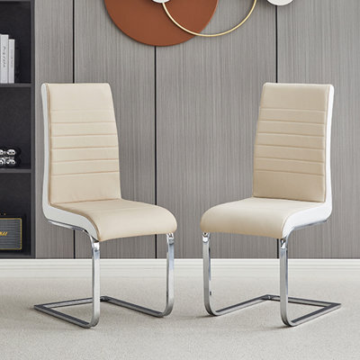 Furniture in Fashion Symphony Taupe And White Faux Leather Dining Chairs In Pair - image 1