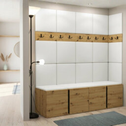 Orion Ii Hallway Set Artisan Oak Shoe Cabinet Hangers White Eco Leather Panels
