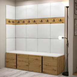 Orion Ii Hallway Set Artisan Oak Shoe Cabinet Hangers White Eco Leather Panels - thumbnail 2