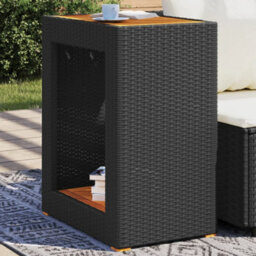 Berkfield Garden Side Table With Wooden Top Black 60X40X75 Cm Poly Rattan - thumbnail 1