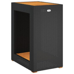 Berkfield Garden Side Table With Wooden Top Black 60X40X75 Cm Poly Rattan - thumbnail 7