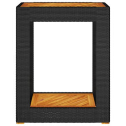 Berkfield Garden Side Table With Wooden Top Black 60X40X75 Cm Poly Rattan - thumbnail 6