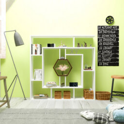 Decorotika Labrina Geometric Design Bookcase White & Walnut - thumbnail 1