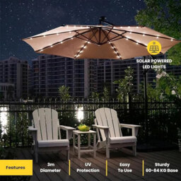 Nustone 3 Metre Round Cantilever Parasol, Patio Umbrella With Uv Protection, Steel Frame And Solar Led Lights - thumbnail 3