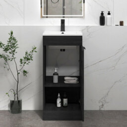 Royal Bathrooms Royal Bathroom Turin 400mm Floor Standing Cloakroom Vanity Unit Ceramic Basin Sink 1 Door Cabinet Hale Black - Matt Black Handle - thumbnail 5