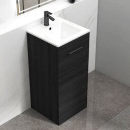 Royal Bathrooms Royal Bathroom Turin 400mm Floor Standing Cloakroom Vanity Unit Ceramic Basin Sink 1 Door Cabinet Hale Black - Matt Black Handle - thumbnail 6