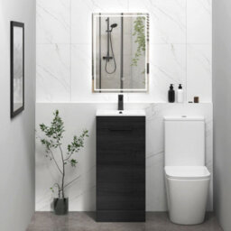 Royal Bathrooms Royal Bathroom Turin 400mm Floor Standing Cloakroom Vanity Unit Ceramic Basin Sink 1 Door Cabinet Hale Black - Matt Black Handle - thumbnail 4