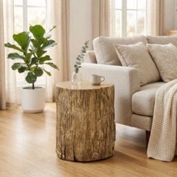 Homcom Concrete Side Table Tree Stump End Table For Indoor Outdoors Natural - thumbnail 1