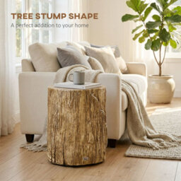 Homcom Concrete Side Table Tree Stump End Table For Indoor Outdoors Natural - thumbnail 4