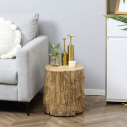 Homcom Concrete Side Table Tree Stump End Table For Indoor Outdoors Natural - thumbnail 7