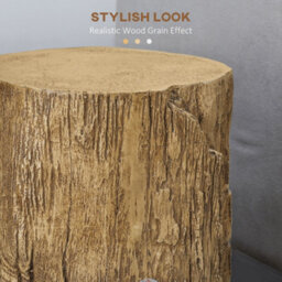Homcom Concrete Side Table Tree Stump End Table For Indoor Outdoors Natural - thumbnail 5