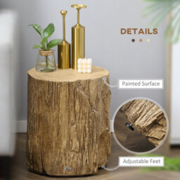 Homcom Concrete Side Table Tree Stump End Table For Indoor Outdoors Natural - thumbnail 6