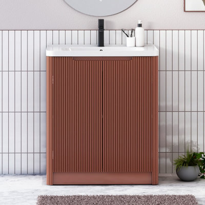 Royal Bathrooms Avenza 700mm Fluted Floor Standing Vanity Unit Terracotta Clay 2 Door Storage Cabinet With Ceramic Basin - image 1