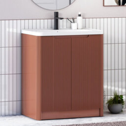 Royal Bathrooms Avenza 700mm Fluted Floor Standing Vanity Unit Terracotta Clay 2 Door Storage Cabinet With Ceramic Basin - thumbnail 6