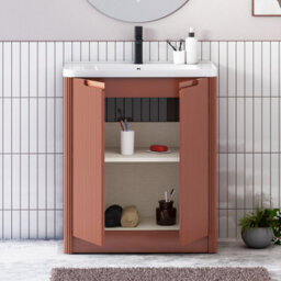 Royal Bathrooms Avenza 700mm Fluted Floor Standing Vanity Unit Terracotta Clay 2 Door Storage Cabinet With Ceramic Basin - thumbnail 3