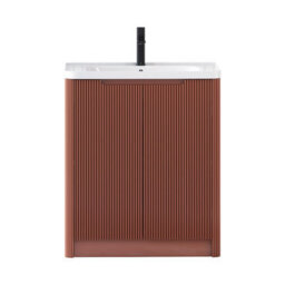 Royal Bathrooms Avenza 700mm Fluted Floor Standing Vanity Unit Terracotta Clay 2 Door Storage Cabinet With Ceramic Basin - thumbnail 7