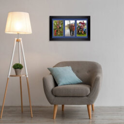 AK Frames 40X20Cm Matte Black Modern Multi Photo Frame With Blue Mount - Holds 3 Apertures (3X) 6X4 Photos - thumbnail 3