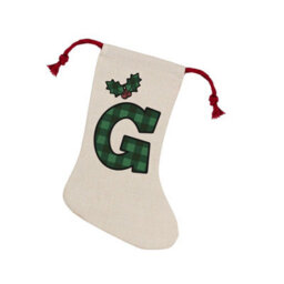 Purely Home Green Tartan Alphabet Letter G Stocking - Novelty Initial Xmas Gift Linen-Style With Red Drawstring Ties - thumbnail 2