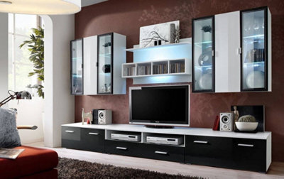 "Arte Quadro Entertainment Unit For Tvs Up To 49"" - Striking White & Black Gloss Contrast - W3000mm X H1900mm X D450mm" - image 1