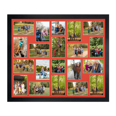 AK Frames 80X70Cm Black Modern Multi Photo Frame With Poppy Red Mount - Holds 20 Apertures (18X) 6X4, (2X) 4X4 Photos - image 1