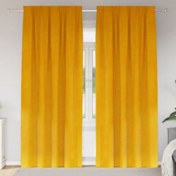 Berkfield Blackout Curtains With Top Tape 2 Pcs Mustard Yellow Velvet