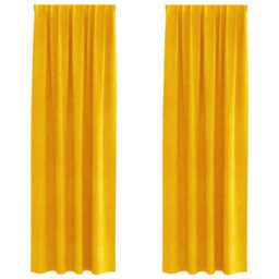 Berkfield Blackout Curtains With Top Tape 2 Pcs Mustard Yellow Velvet - thumbnail 2