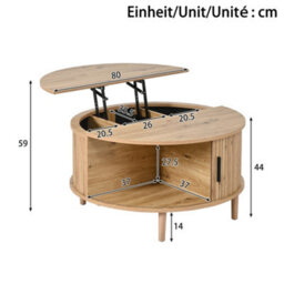 Btm Round Coffee Table With Vertical Slats, Lift-Top Storage, Sliding Door, Mdf - thumbnail 8