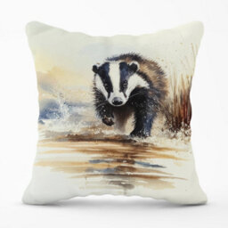 Warren Reed Designer Wading Badger Watercolour Outdoor Cushion 45Cm X 45Cm - thumbnail 1