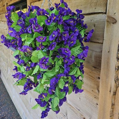 Best Artificial 75Cm Purple Morning Glory Trailing Flowers With Rattan Wicker Hanging Baskets For Indoor Outdoor Garden Use - image 1