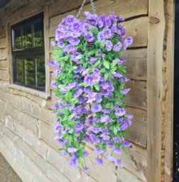 Best Artificial 75Cm Purple Morning Glory Trailing Flowers With Rattan Wicker Hanging Baskets For Indoor Outdoor Garden Use - thumbnail 8
