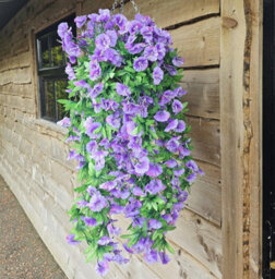 Best Artificial 75Cm Purple Morning Glory Trailing Flowers With Rattan Wicker Hanging Baskets For Indoor Outdoor Garden Use - thumbnail 2