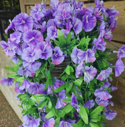 Best Artificial 75Cm Purple Morning Glory Trailing Flowers With Rattan Wicker Hanging Baskets For Indoor Outdoor Garden Use - thumbnail 4
