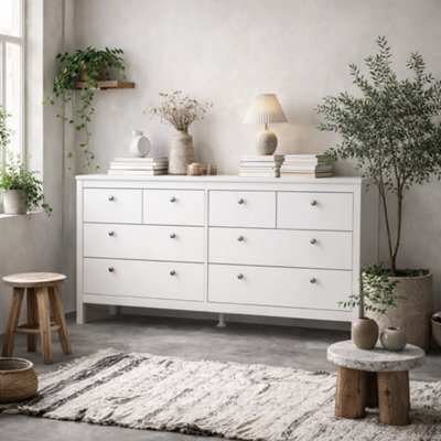 Wyld Haus Gossmere White 8-Drawer Wide Wooden Dresser With Silver Handles - image 1