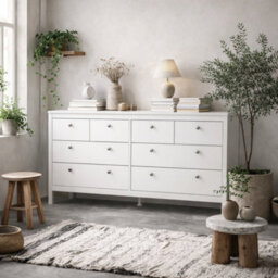 Wyld Haus Gossmere White 8-Drawer Wide Wooden Dresser With Silver Handles - thumbnail 1