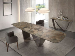 Angel Cerda Stylish Rectangular Console Table In Porcelain Marble And Taupe Steel - thumbnail 3