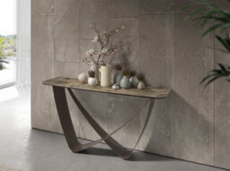 Angel Cerda Stylish Rectangular Console Table In Porcelain Marble And Taupe Steel - thumbnail 2