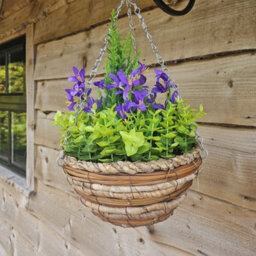 Best Artificial Purple Mini Daffodil Flower Display In 10 Inch Woven Decorative Hanging Basket - thumbnail 1