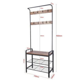 Urbn-Living Urbnliving 183Cm Height Entryway Hallway Coat Hanger Hooks Stand & Shoe Bench Storage Display Rack Unit Black & Rustic Oak - thumbnail 7