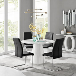 Furniturebox Uk Palma White High Gloss Round Dining Table & 4 Black Lorenzo Chairs - thumbnail 1