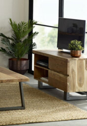 Hommoo Solid Acacia Wood 2 Drawers And 2 Shelves Small Tv Media Unit - thumbnail 2