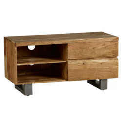 Hommoo Solid Acacia Wood 2 Drawers And 2 Shelves Small Tv Media Unit - thumbnail 5