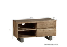 Hommoo Solid Acacia Wood 2 Drawers And 2 Shelves Small Tv Media Unit - thumbnail 4
