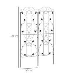 Outsunny Set Of 2 Metal Trellis For Climbing Plants, Leaf Design, 50 X 181Cm - thumbnail 3
