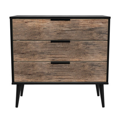Fuji 3 Drawer Chest In Vintage Oak & Black (Ready Assembled)