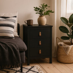 Wyld Haus Wildberry Matt Black Bedside Table 3 Drawers - thumbnail 1