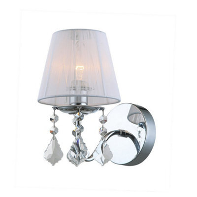 Luminosa Lighting Luminosa Wall Lamp Chrome, White 1 Light With White, Fabric Shade, E14