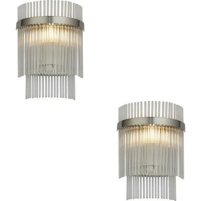 Loops 2 Pack Indoor Polsihed Nickel Plate Wall Light - Clear Glass Rod Decorative Shade - Dimmable - image 1