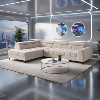 Aurelio Velvet Upholstered Sofa Bed With Metal Legs Modern Living Room Comfortable Seating Furniture Cream Left - image 1