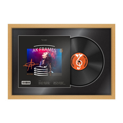 "AK Frames 25X17"" Country Pine Modern Vinyl Record Frame With Black Mount For 12 Inch Lp Cover & Disc - Overlapped Design" - image 1