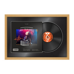 "AK Frames 25X17"" Country Pine Modern Vinyl Record Frame With Black Mount For 12 Inch Lp Cover & Disc - Overlapped Design" - thumbnail 1